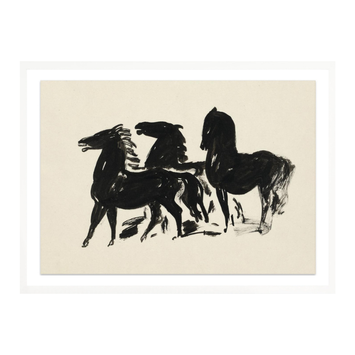 Cuadro "Drie Zwarte Paarden Staand Naar Links Kijkend"