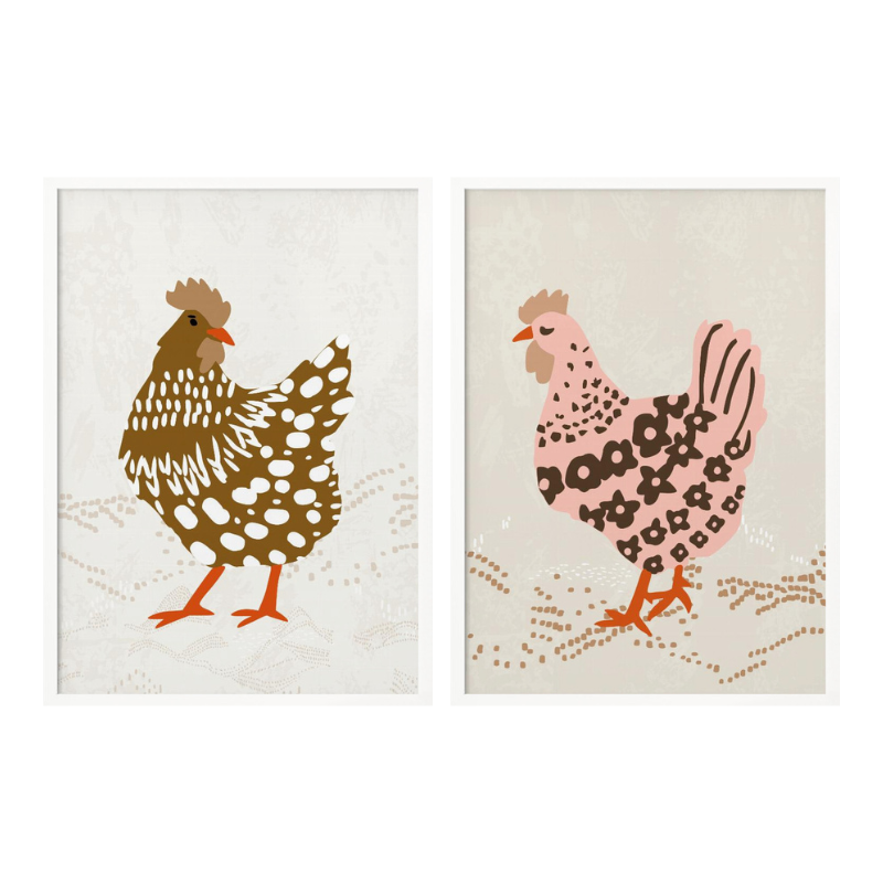 Set de cuadros "Hens on the grass"