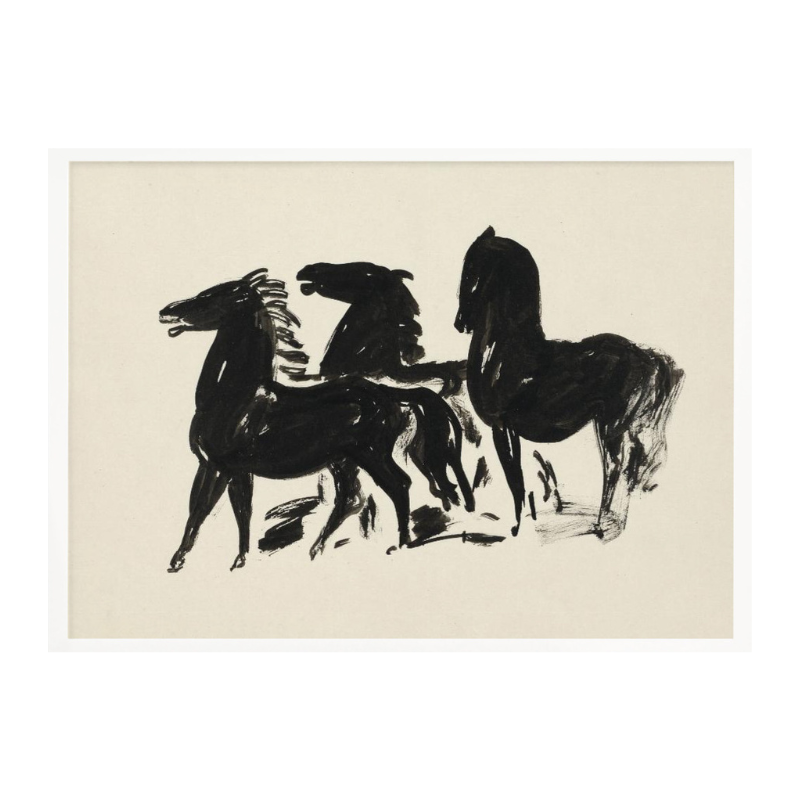 Cuadro "Drie Zwarte Paarden Staand Naar Links Kijkend"