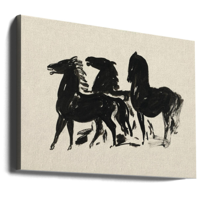 Cuadro "Drie Zwarte Paarden Staand Naar Links Kijkend"