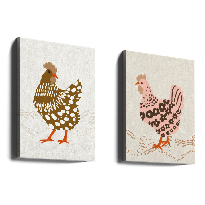Set de cuadros "Hens on the grass"
