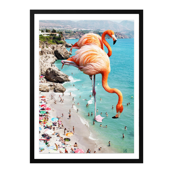 Flamingos On the Beach Art Print