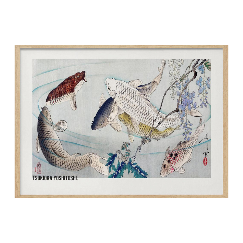 Cuadro "Six Carp Swimming Beneath Wisteria (1889)"