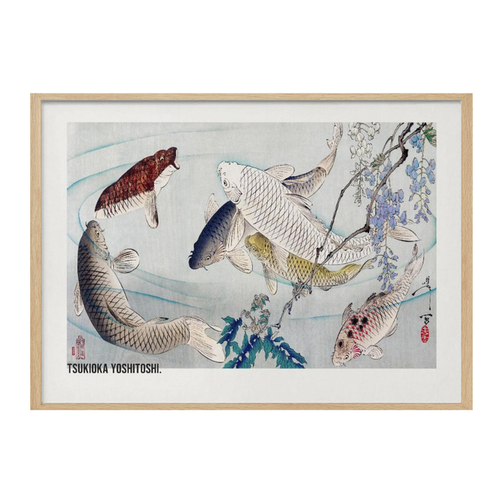 Cuadro "Six Carp Swimming Beneath Wisteria (1889)"