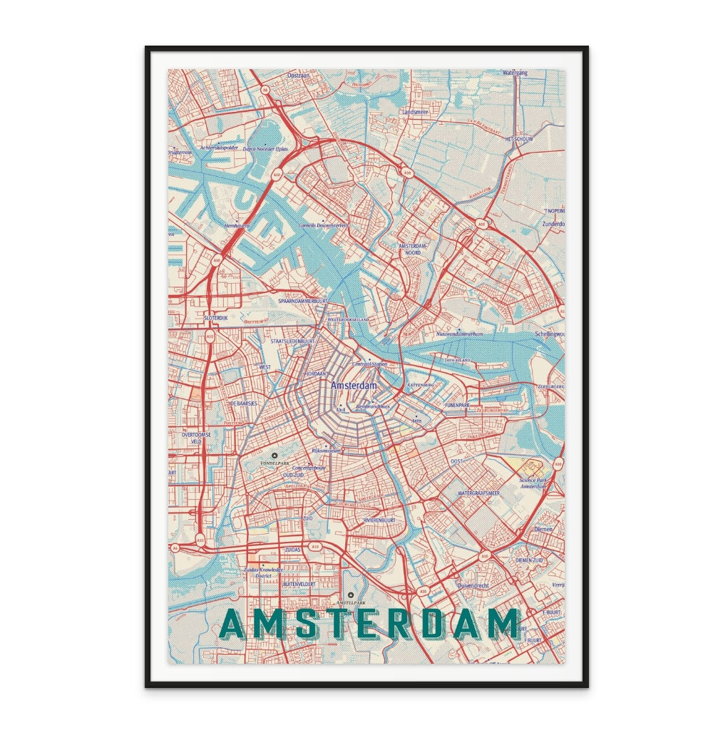 Retro Map Amsterdam Art Print