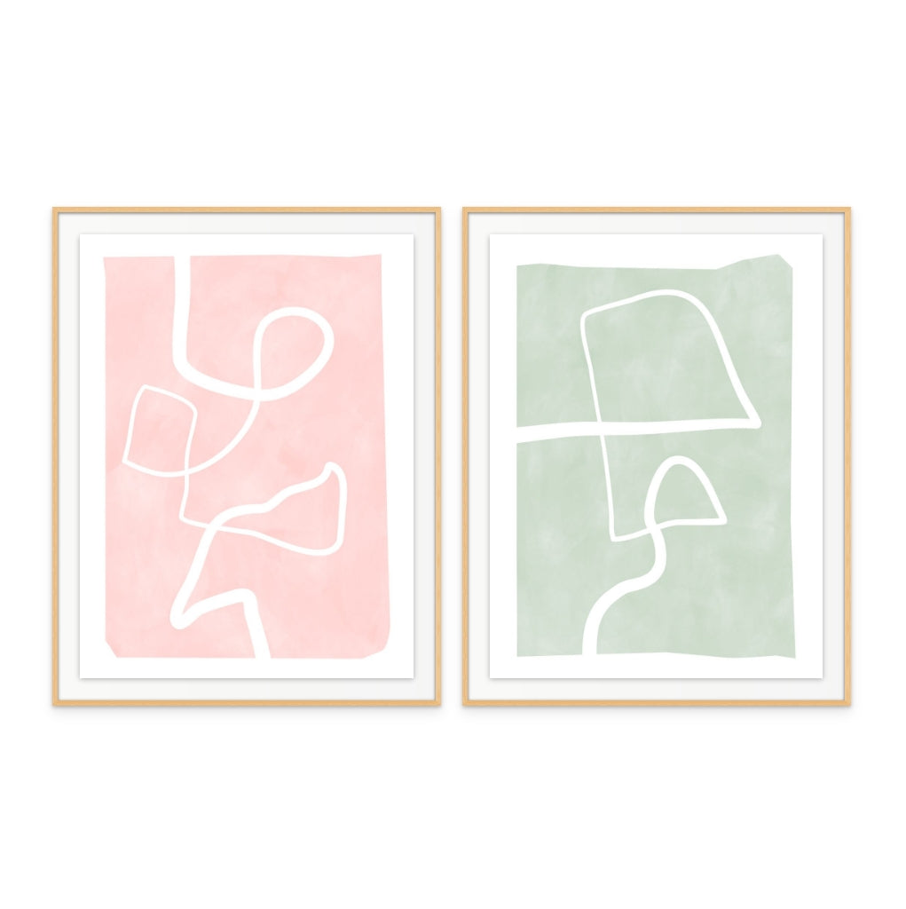 Set "One line white 2" + "One line white 3" Art Prints