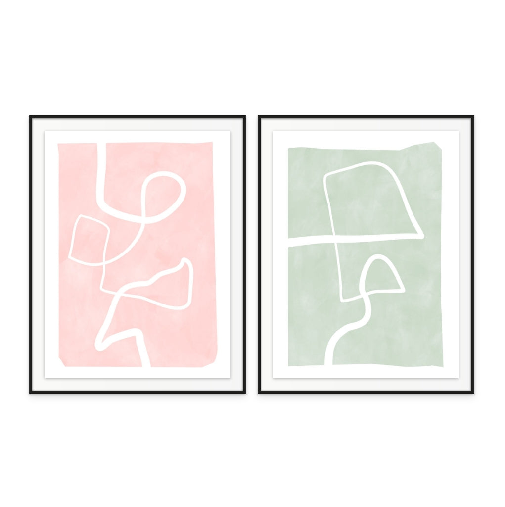 Set "One line white 2" + "One line white 3" Art Prints