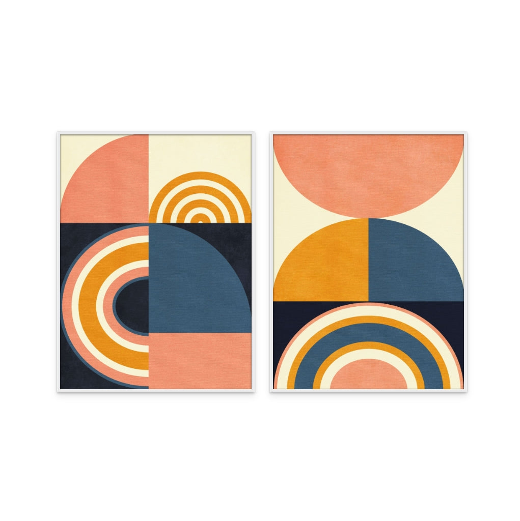 Set "Rainbow Plus Shapes Blue Mustard" Art Prints