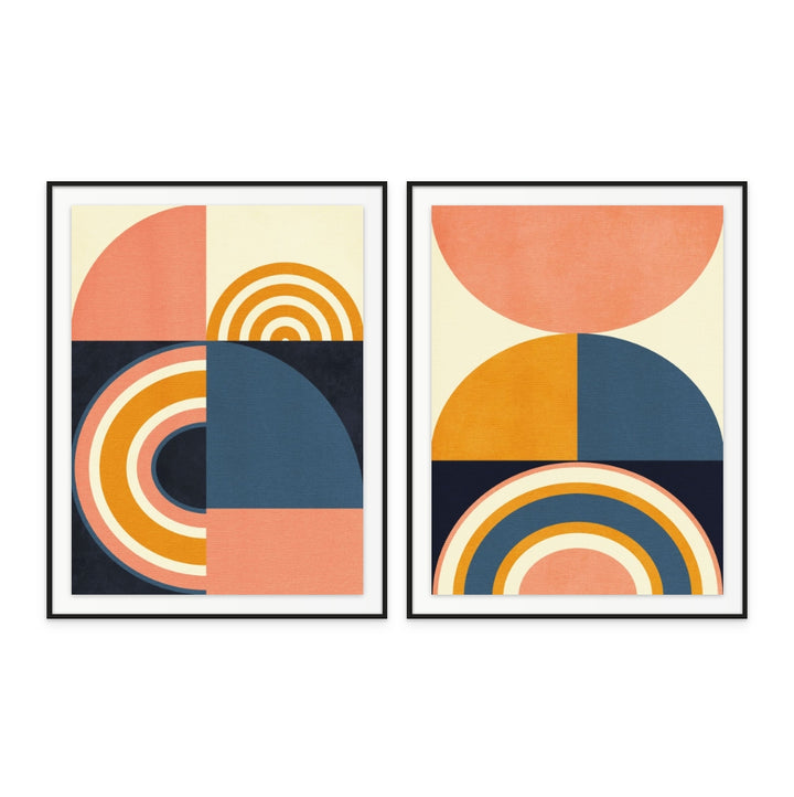 Set "Rainbow Plus Shapes Blue Mustard" Art Prints