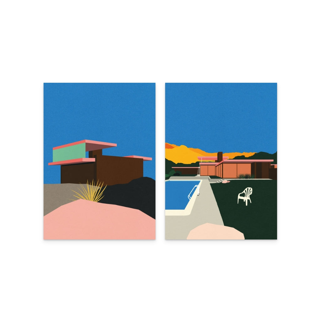 Set "Kaufmann Desert House" + "Kaufmann Desert House Poolside" Art Prints