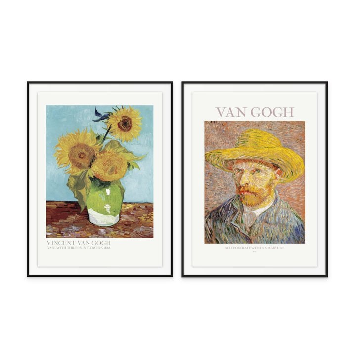 Set "Self Portrait With Straw Hat" + "Vase With Three Sunflowers" Art Prints