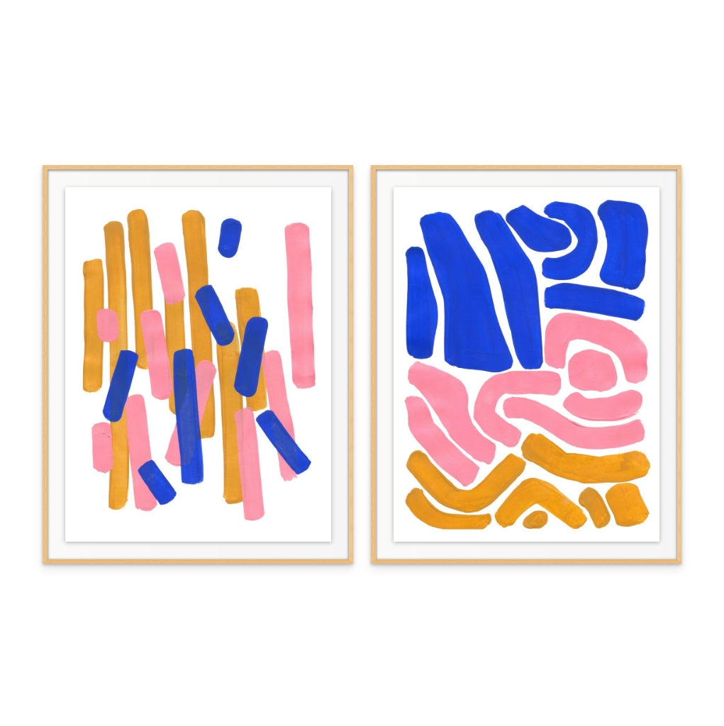 Set "Pastel Tribal Maze" + "Pink Confetti" Art Prints