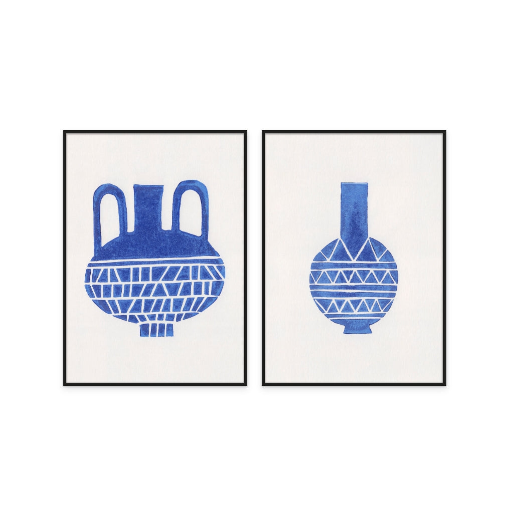 Set "Linocut Vase #6" + "Linocut Vase #8" Art Prints