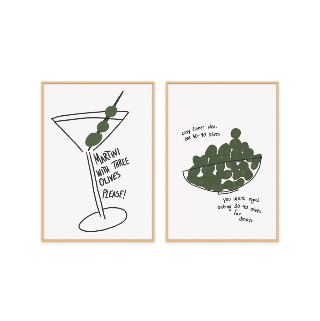 Set "Martini Three Olives" + "Olives for Dinner" Art Prints