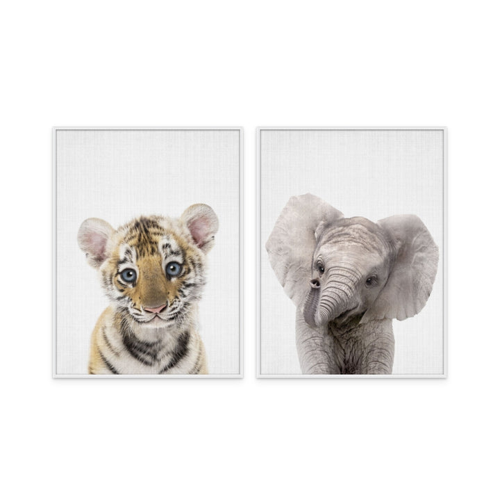 Set "Peekaboo Baby Tiger" + "Peekaboo Baby Elephant" Art Prints