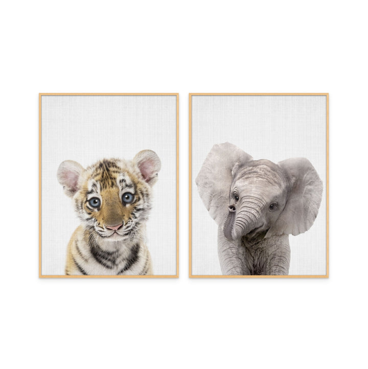 Set "Peekaboo Baby Tiger" + "Peekaboo Baby Elephant" Art Prints
