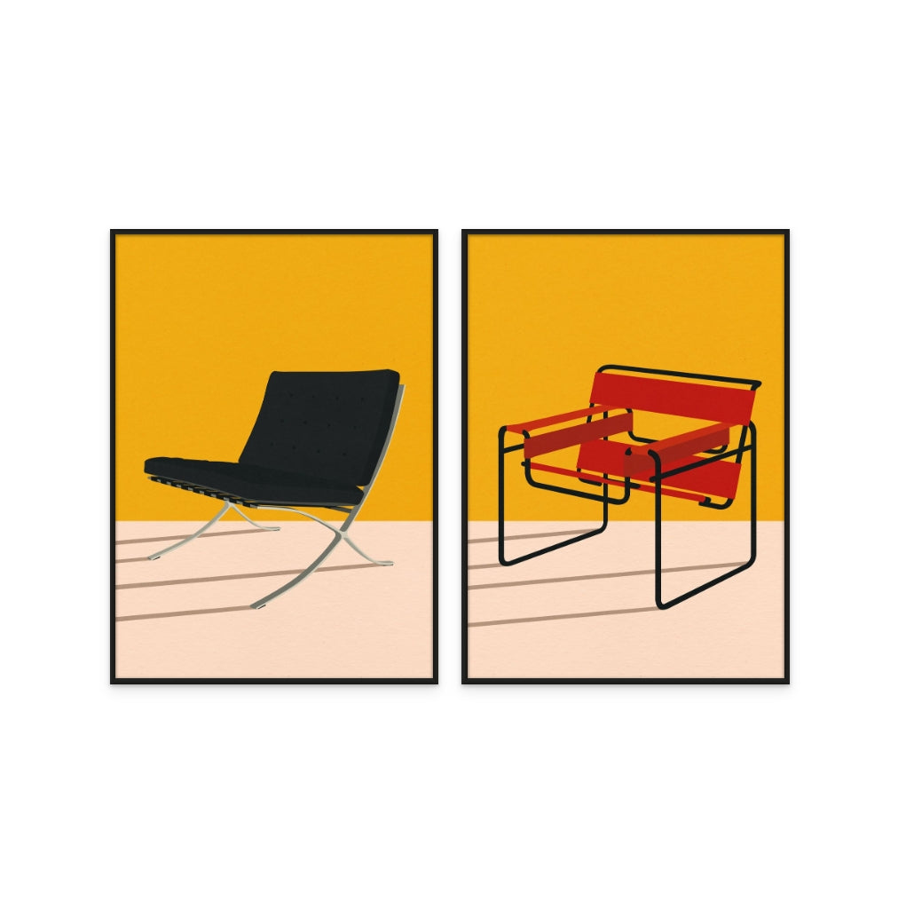 Set "Barcelona Chair By Mies Van Der Rohe"  +  "Wassily Chair Marcel Breuer" Art Prints