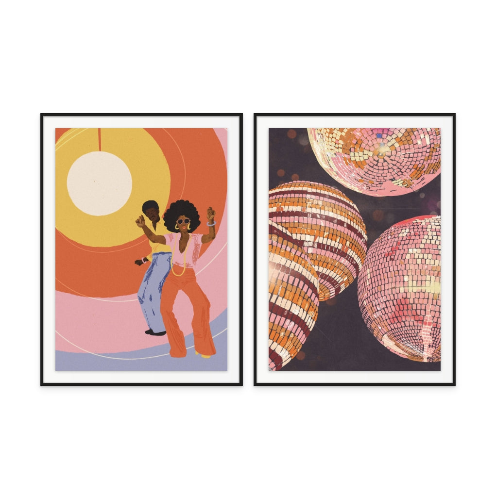 Set "Yes Sir I Can Boogie" + "Disco Balls" Art Prints