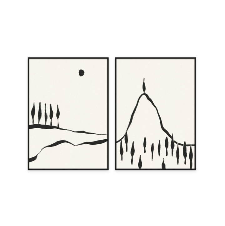 Set "Minimal Line Landscape #1" + "Minimal Line Landscape #2" Art Prints