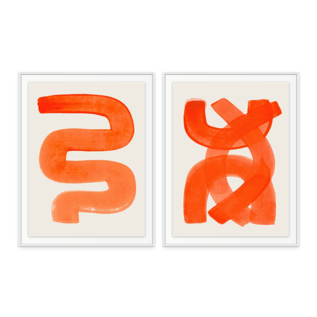 Set "Orange Strokes" + "Orange Wiggle" Art Prints