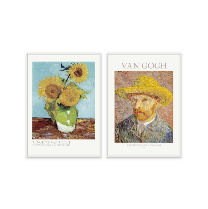 Set "Self Portrait With Straw Hat" + "Vase With Three Sunflowers" Art Prints