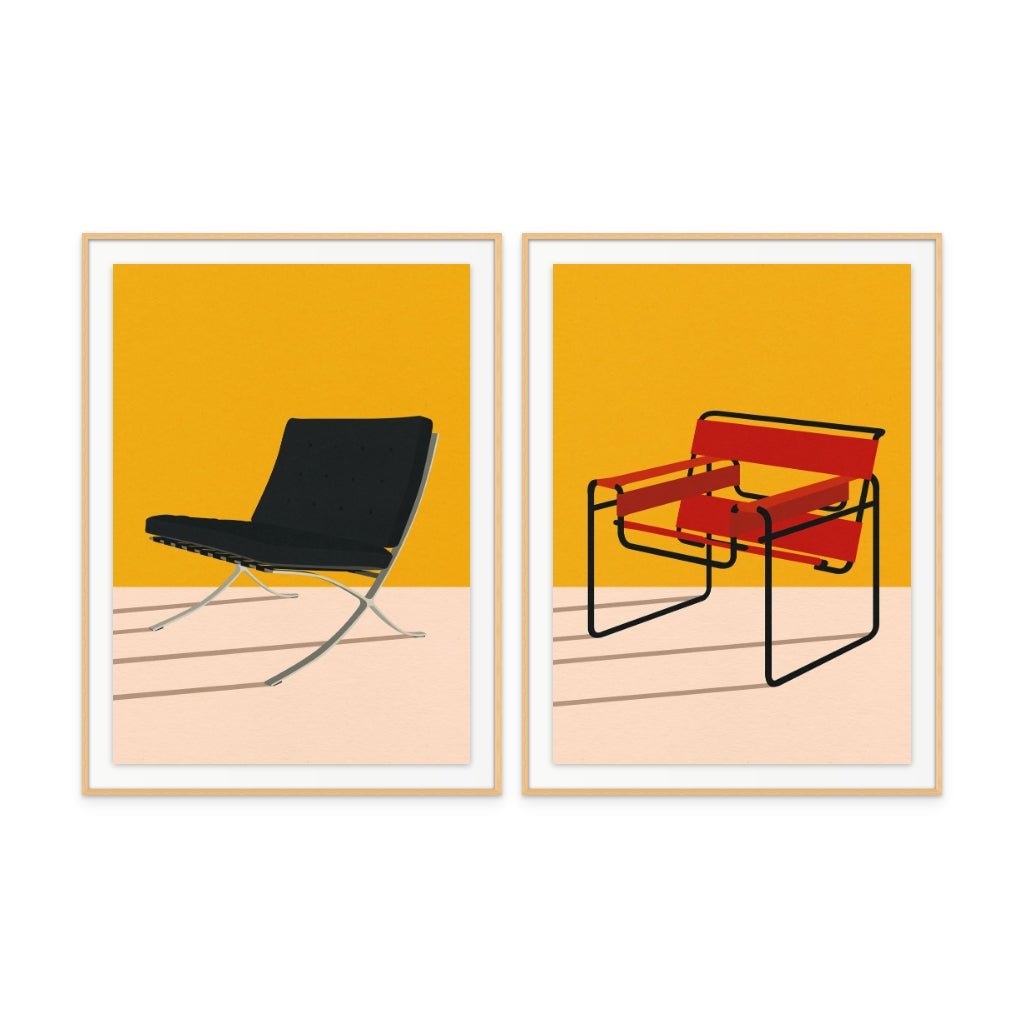 Set "Barcelona Chair By Mies Van Der Rohe"  +  "Wassily Chair Marcel Breuer" Art Prints