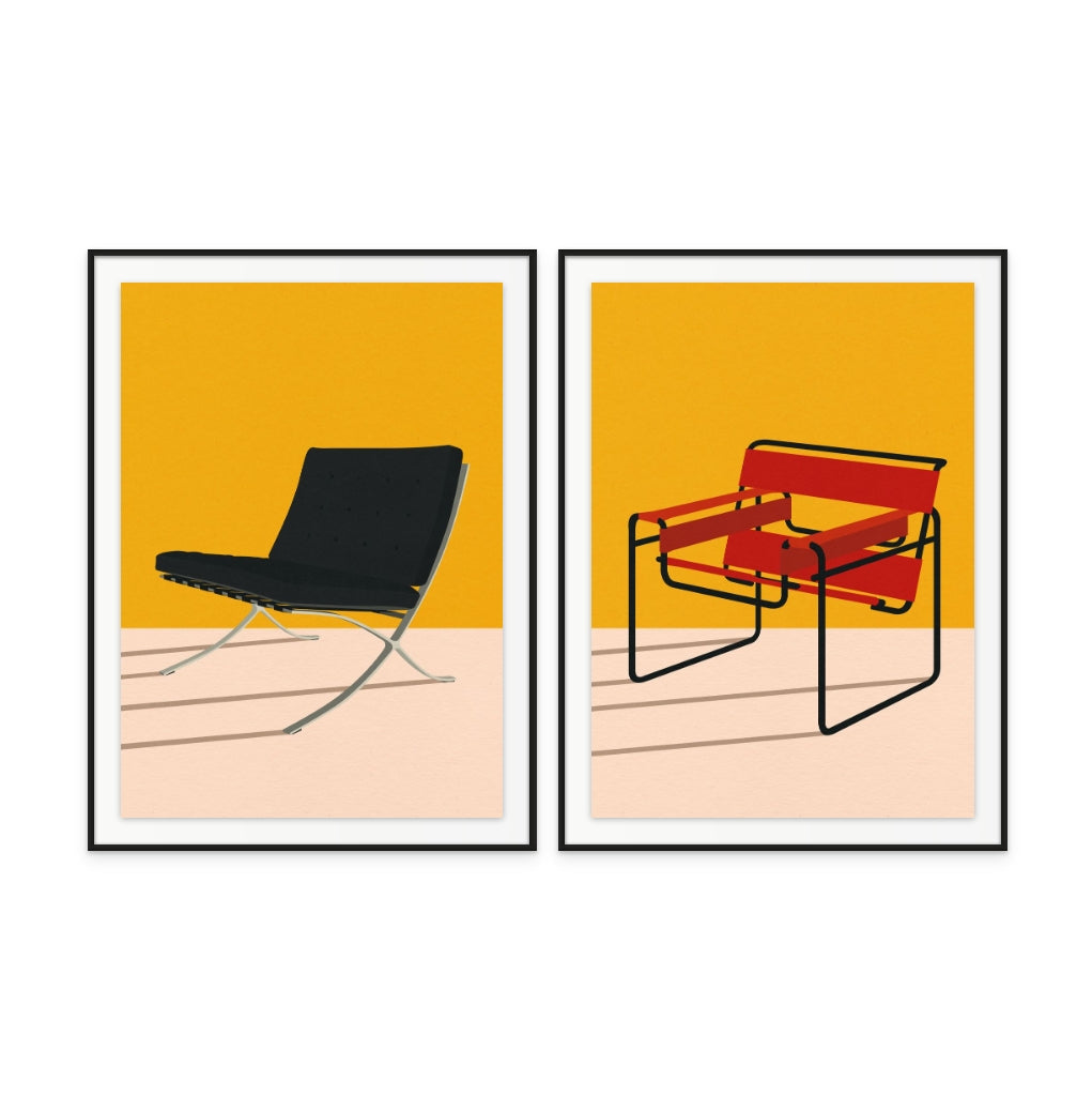 Set "Barcelona Chair By Mies Van Der Rohe"  +  "Wassily Chair Marcel Breuer" Art Prints