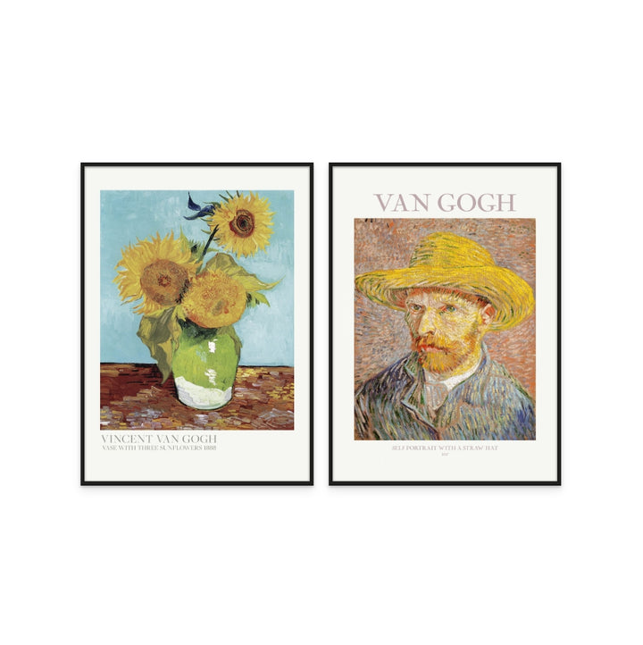 Set "Self Portrait With Straw Hat" + "Vase With Three Sunflowers" Art Prints