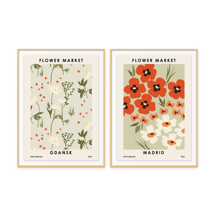 Set "Flower Market Madrid" + "Flower Market Gdansk" Art Prints