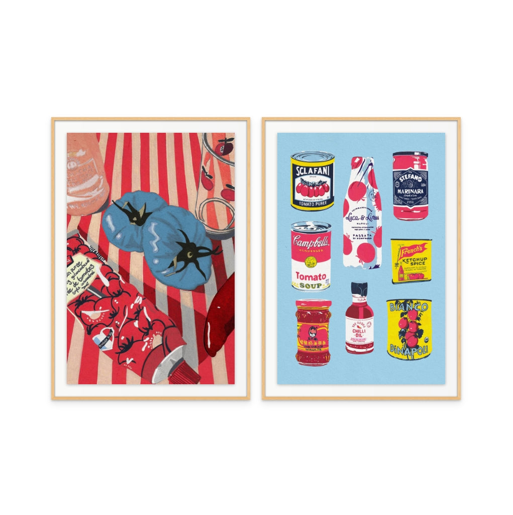 Set "Blue Tomatoes" + "Canned Tomatoes" Art Prints