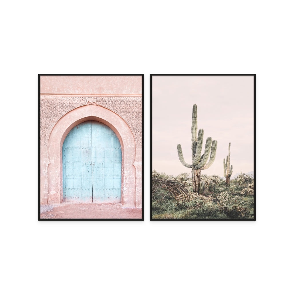 Set "Turquoise Door" + "Pink Saguaro" Art Prints