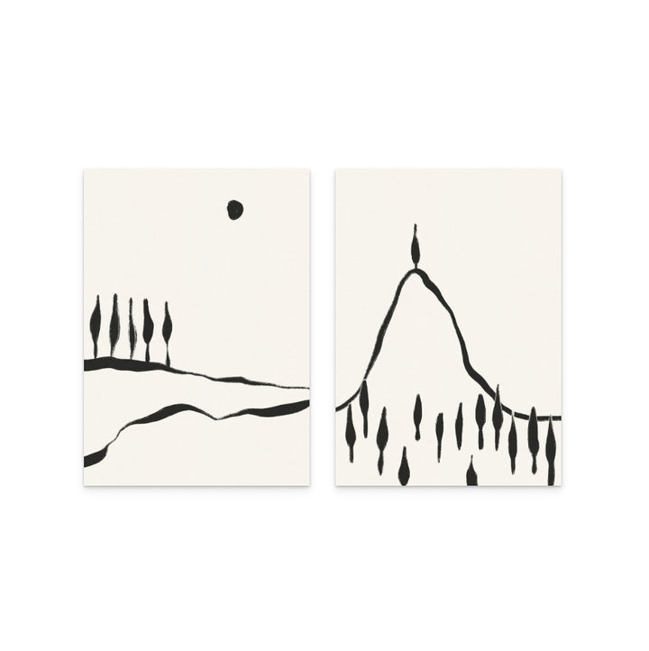 Set "Minimal Line Landscape #1" + "Minimal Line Landscape #2" Art Prints