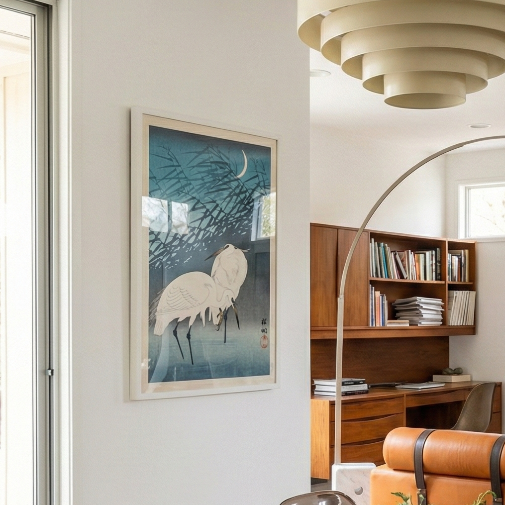 Cuadro "Egrets and Reeds In Moonlight (1926) Boarder"