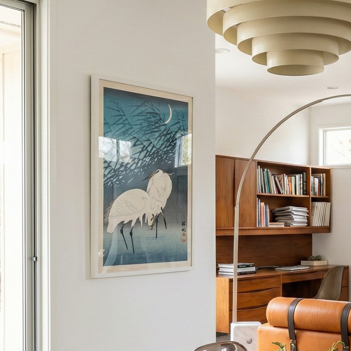 Cuadro "Egrets and Reeds In Moonlight (1926) Boarder"