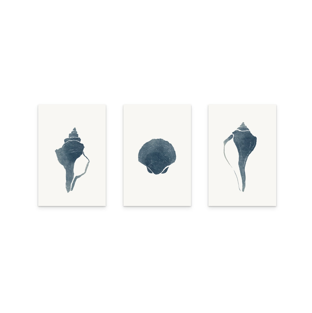 Set of "Blue Seashell I" + "Blue Seashell II" + "Blue Seashell III" Art Prints