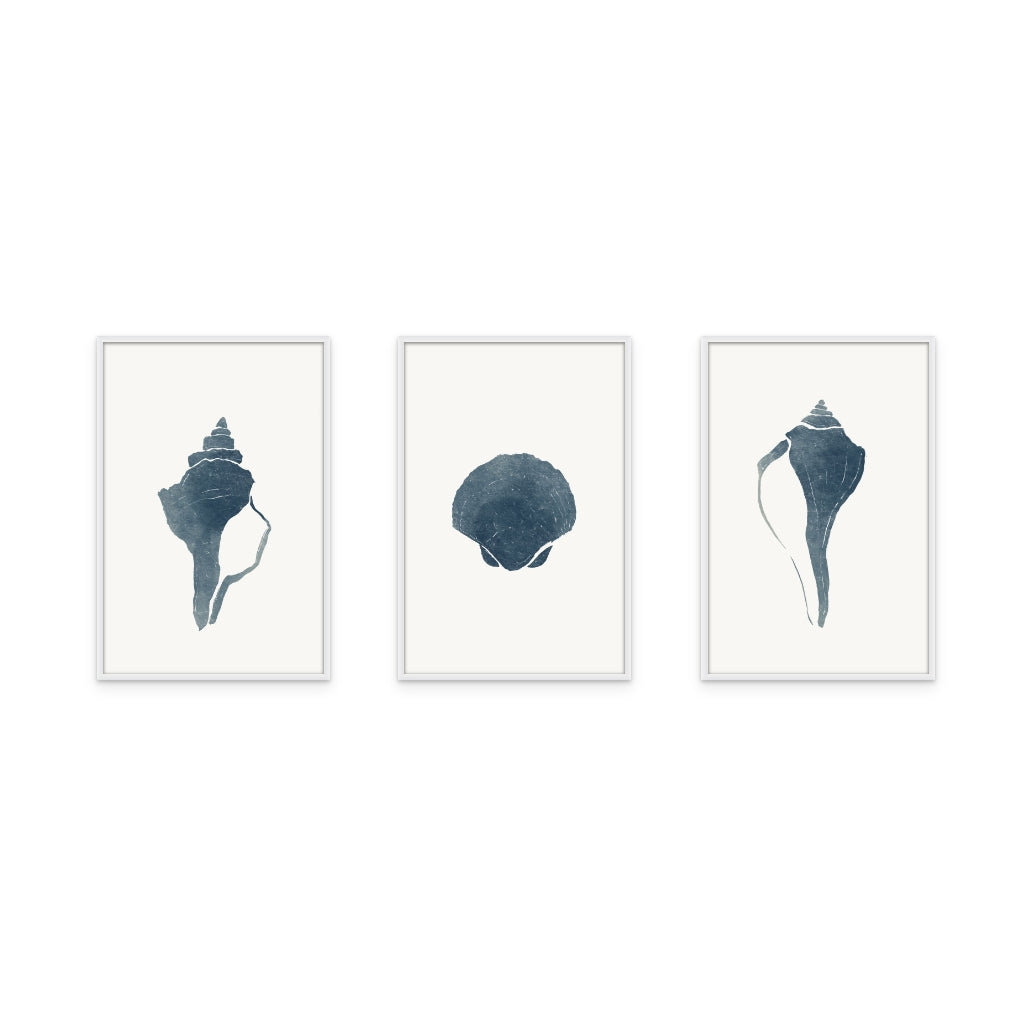 Set of "Blue Seashell I" + "Blue Seashell II" + "Blue Seashell III" Art Prints