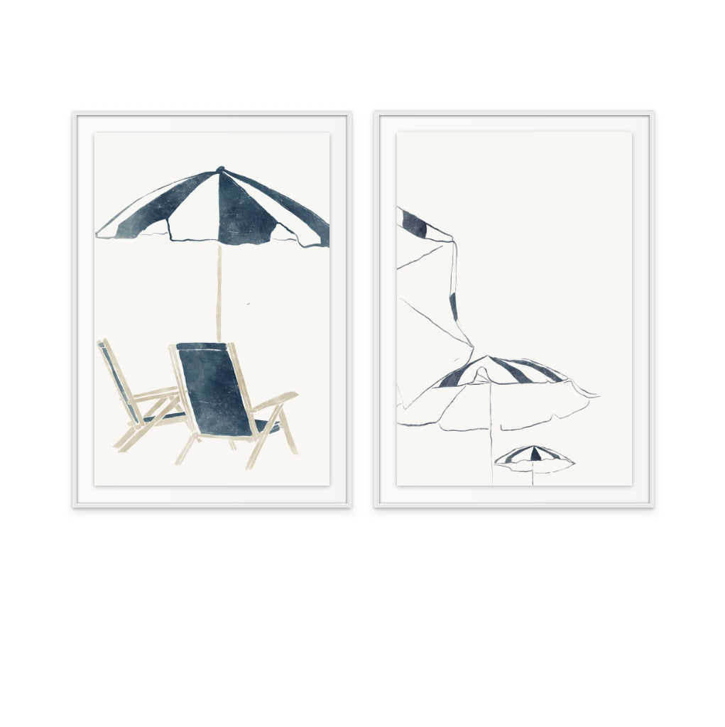 Set "Blue Umbrellas" + "Blue Umbrella and Chairs" Art Prints