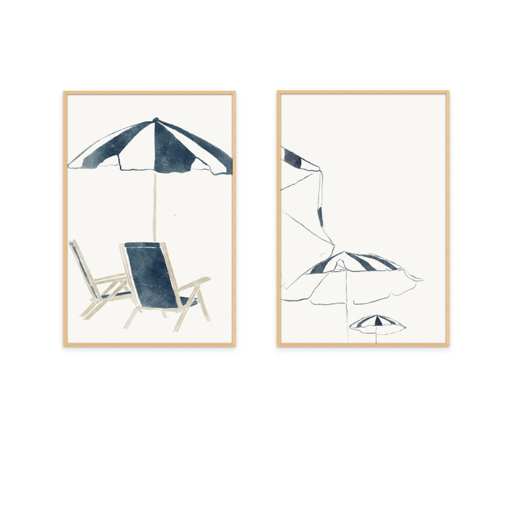 Set "Blue Umbrellas" + "Blue Umbrella and Chairs" Art Prints