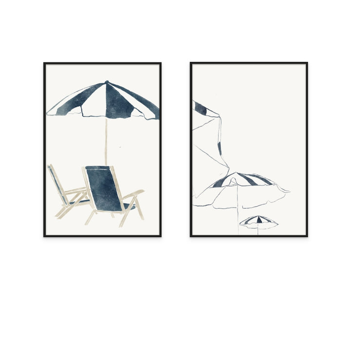 Set "Blue Umbrellas" + "Blue Umbrella and Chairs" Art Prints