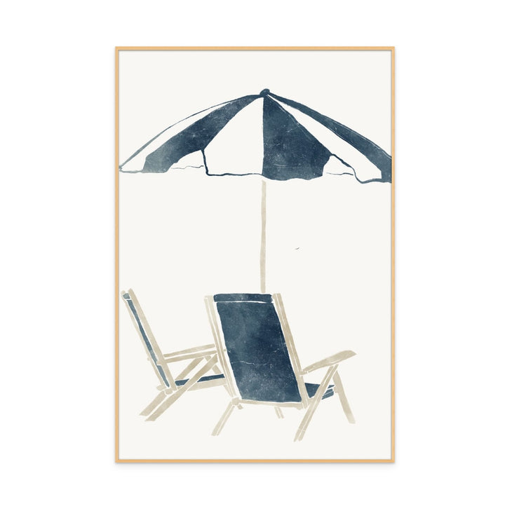 Blue Umbrellas and Chairs Art Print