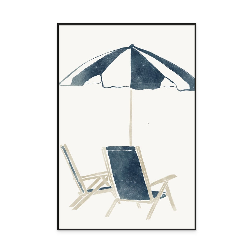 Blue Umbrellas and Chairs Art Print