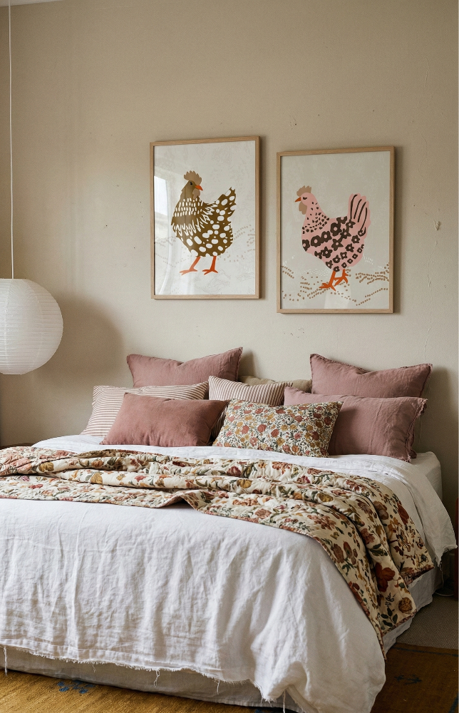 Set de cuadros "Hens on the grass"