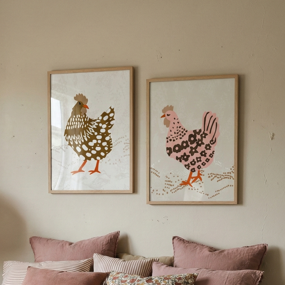 Set de cuadros "Hens on the grass"