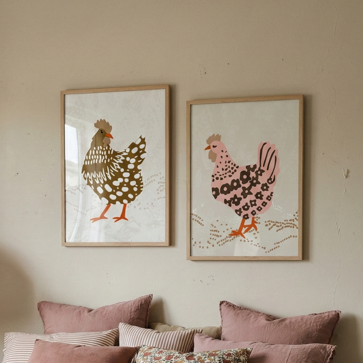 Set de cuadros "Hens on the grass"