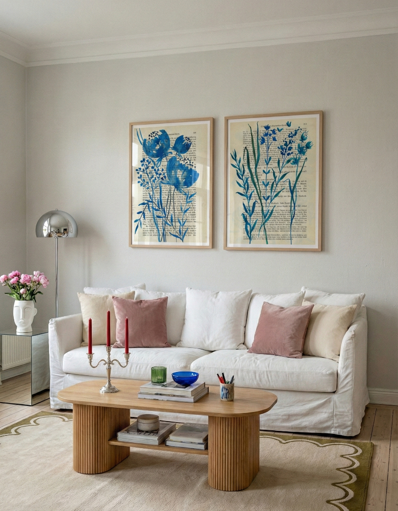 Cuadro "Denim blue sketch with wild grasses"