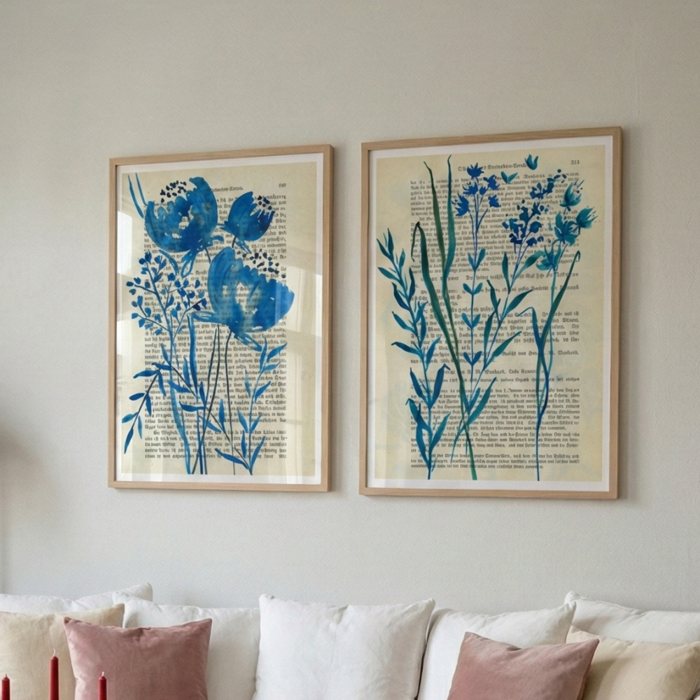 Cuadro "Denim blue sketch with wild grasses"