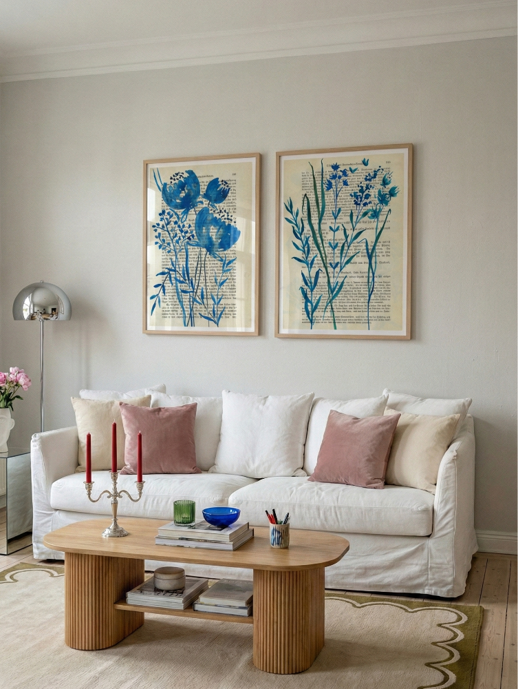 Cuadro "Denim blue sketch with wild meadow flowers"