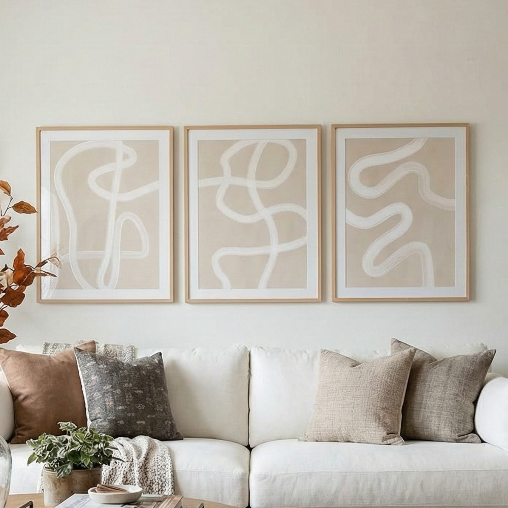 Set de cuadros "Beige One Line Drawing"