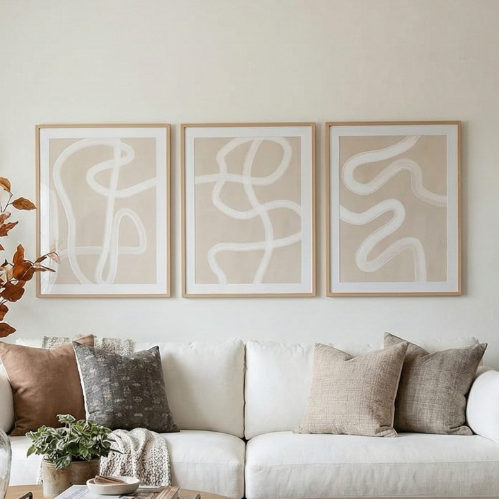 Set de cuadros "Beige One Line Drawing"