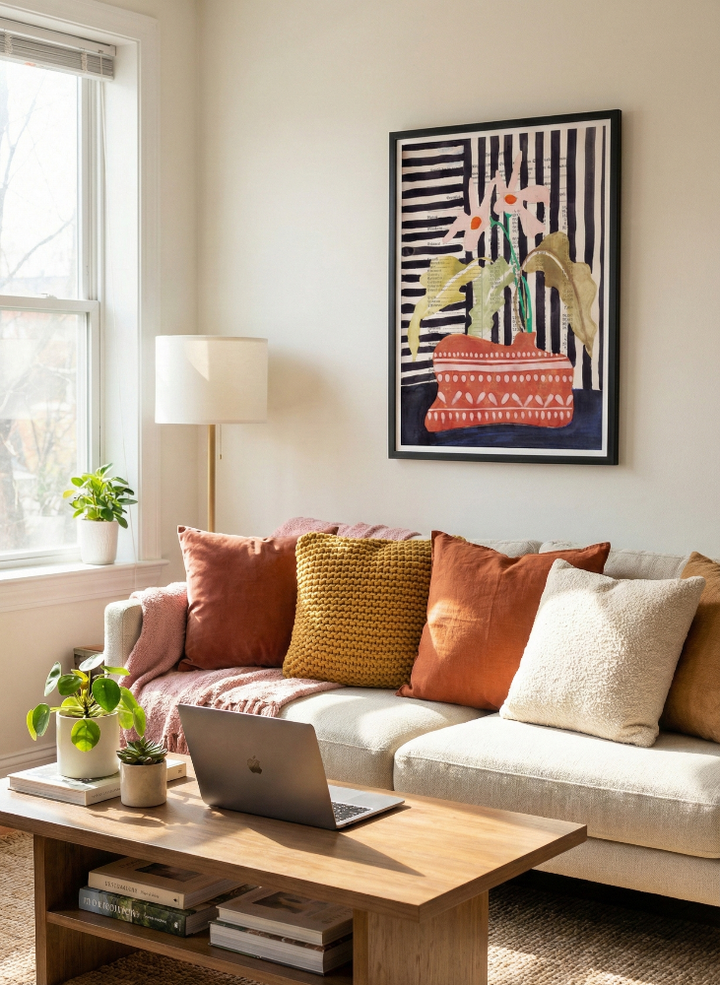 Cuadro "Delicate flowers in a hand-potted vase"